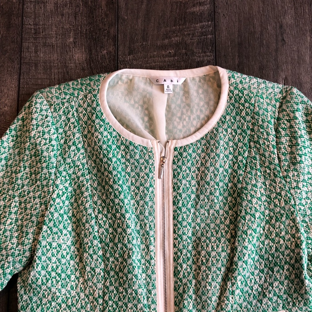 CAbi Green Tweed Zip-Up Jacket Size 8 - Picture 4 of 8